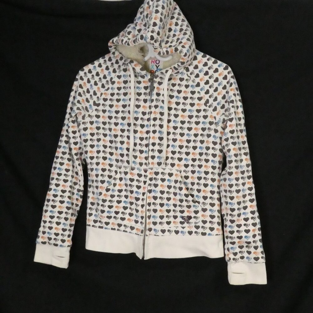 Y2K - Vintage - Roxy | medium | Heart & Logo Patterned  Zip-Up Hoodie